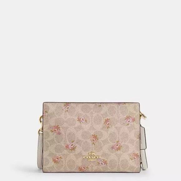 NWT COACH Slim Signature Canvas Crossbody Bag with Floral CBA71 - Picture 5 of 9